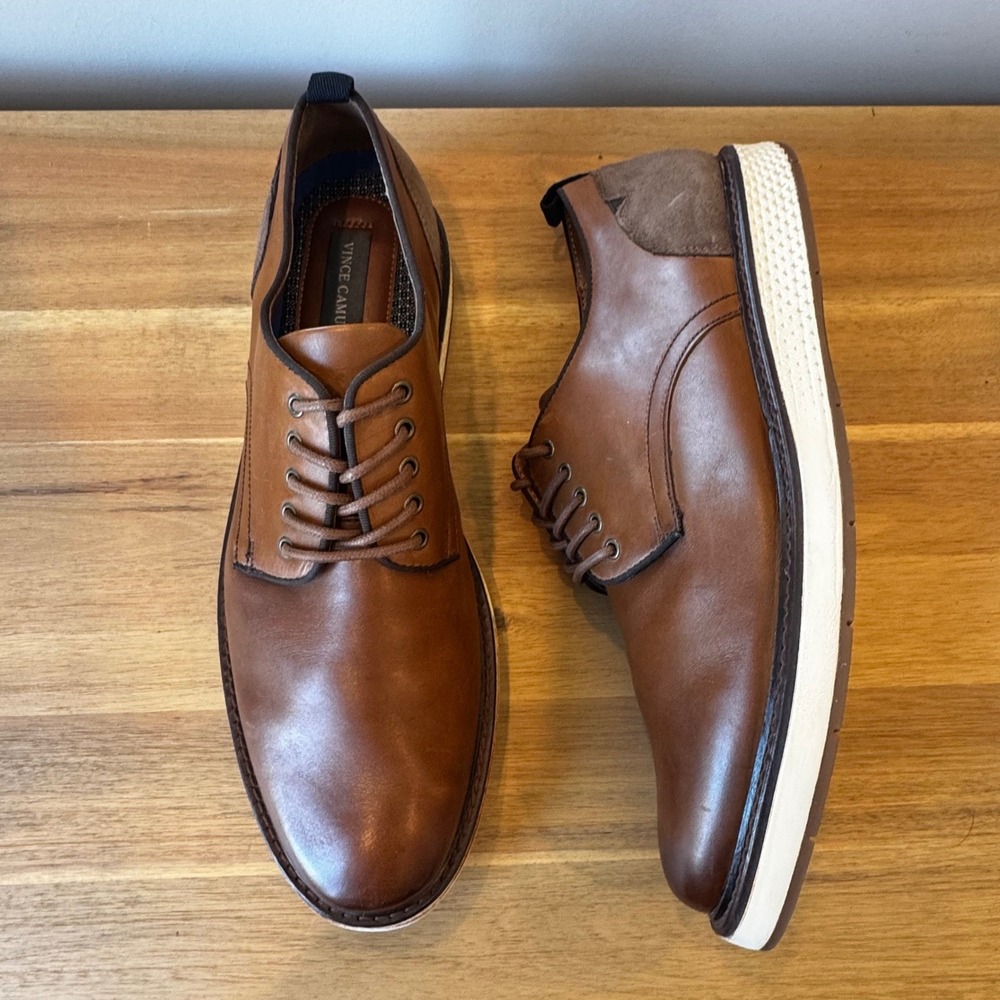 Vince Camuto Elyas Men 10.5 Cognac Brown Leather Hybrid Dress Sneaker Shoes‎